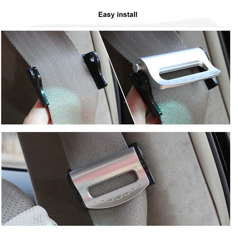 Practical Car Seat Belt Retainer Clips Comfortable Usage (2pcs Silver