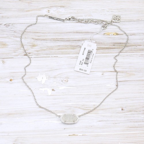 NWT Kendra Scott Elisa White Iridescent Drusy Pendant Necklace Silver Tone - Picture 6 of 8