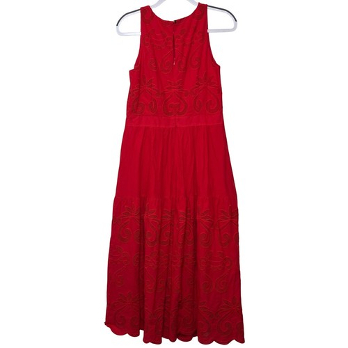 Talbots Halter Maxi Dress Voile Netting Red Eyelet Embroidered Sleeveless Size 8 - Picture 4 of 7