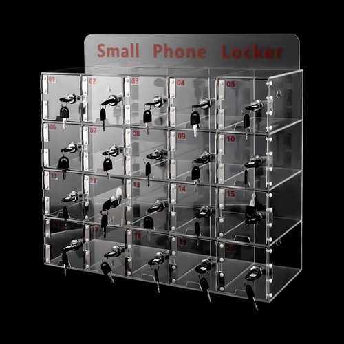 20 Slot Clear Acrylic Cell Phone Locker Cabinet Box W/Keys Freestand/ Wall Mount - Picture 12 of 17