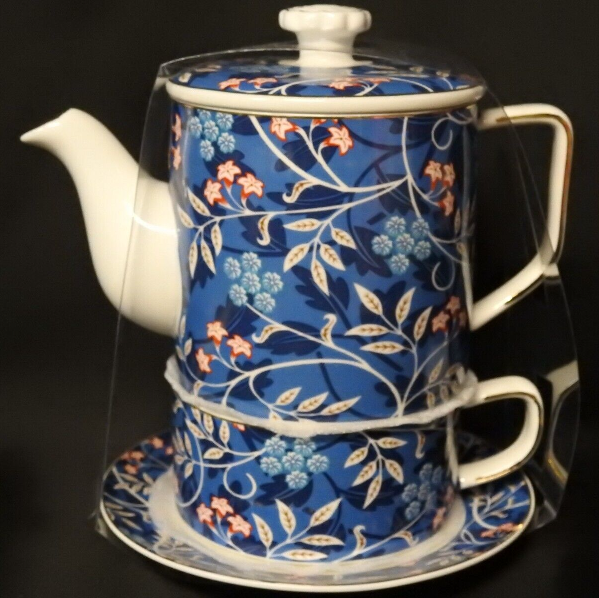 Grace Teaware Teapot Set Blue Floral NEW