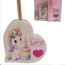 Bomboniera Primo Compleanno Unicorno Arcobaleno Torta Profumatore Cuore 
