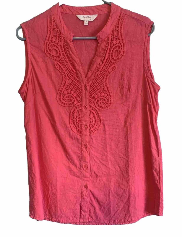 Coral Bay Women’s Button Up Blouse Small Sleeveless