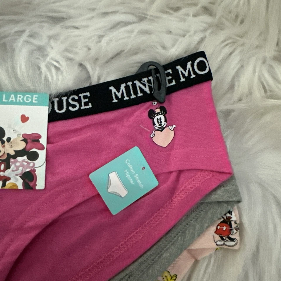 Disney Mickey Minnie paquete de tres ropa interior hipster grande nuevo con etiquetas rosa San Valentín Foto 3 de 4