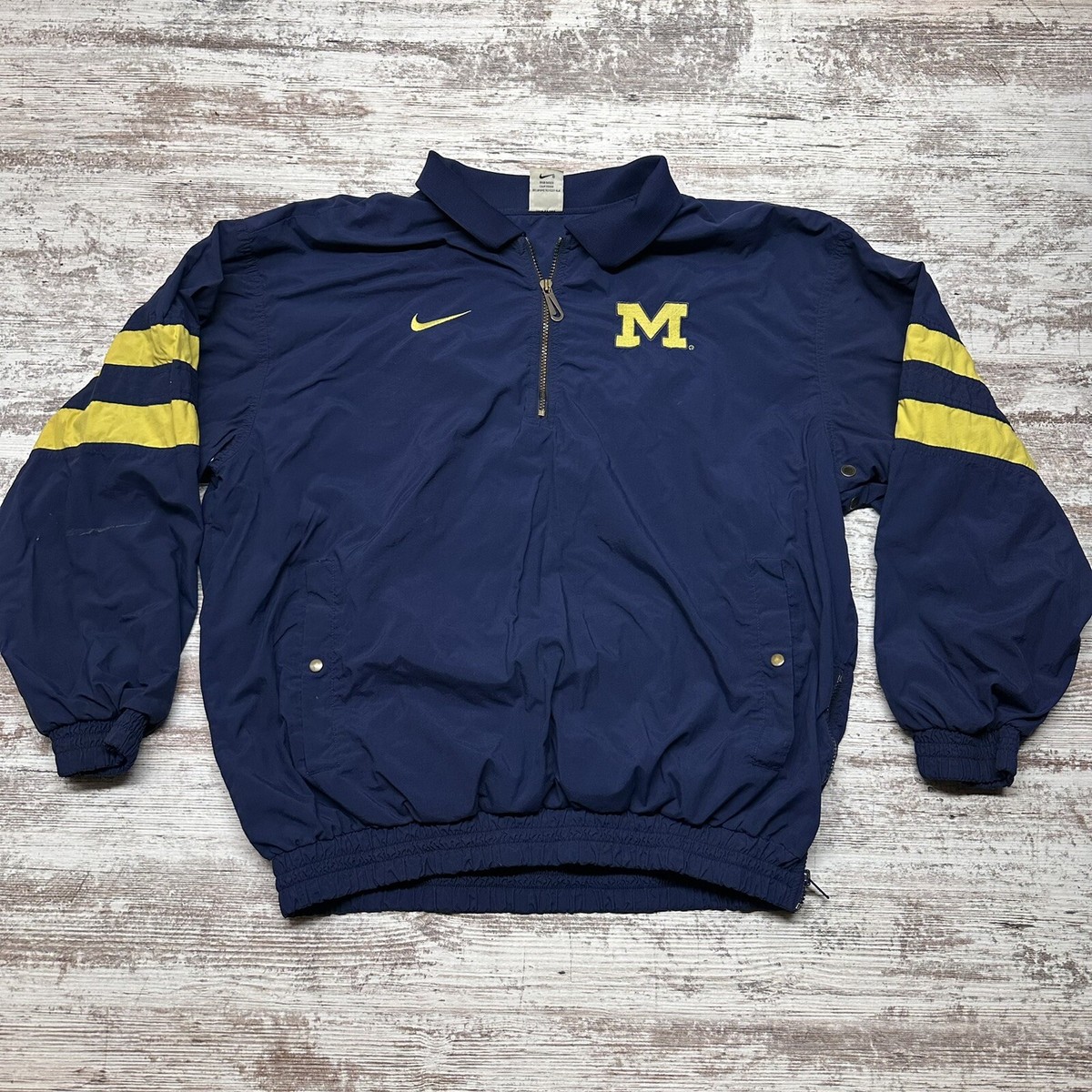 Vintage Nike Michigan Wolverines Jacket Mens Large Blue 1/4