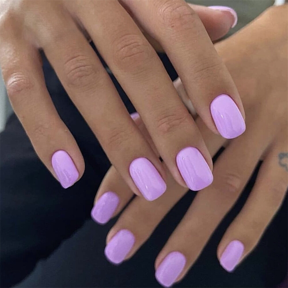Light Purple Color False Nail Short Square Press on Nails for Nail