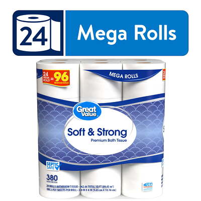  Premium Toilet Paper, 24 Mega Rolls, 380 Sheets per Roll