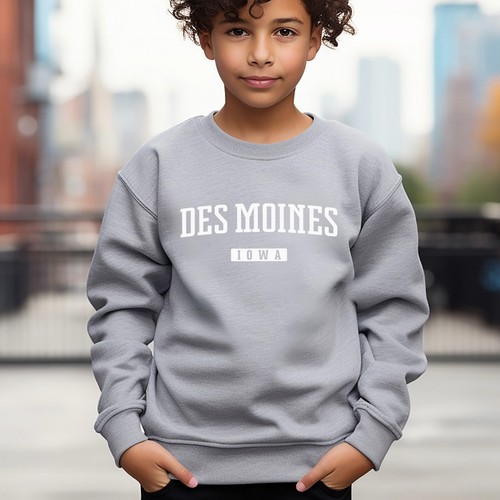 Des Moines Sweatshirt for Kids | Des Moines Iowa Youth Crewneck Sweatshirt - Picture 5 of 6