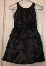 Chaps Girls Black Sequin Tiered Party Dress Sz 7 Holiday Christmas