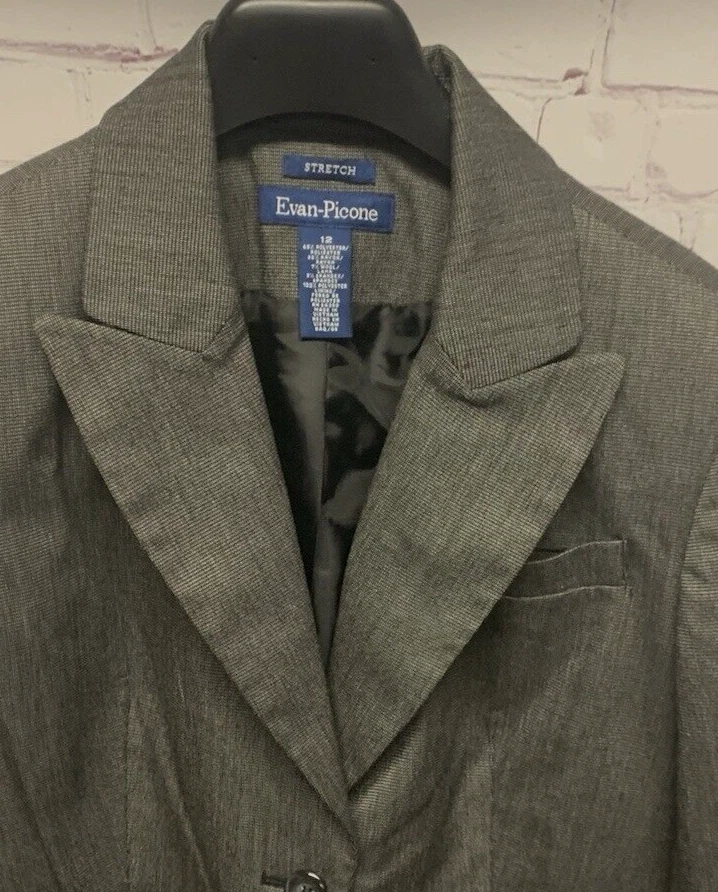 Evan-Picone Size 12 Blazer Women's Jacket Suit Separate Gray Stretch - Image 3 of 4