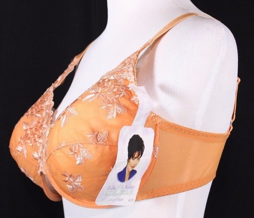 Size 40D Under Wire Full Coverage Orange Floral Embroidered Bra Delta Burke NWT - Picture 2 of 5