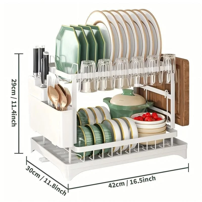 2-уровневая кухонная сушилка для раковины посуды с поддоном для капель держатель для столовых приборов стойка для тарелок - Изображение 2 из 4