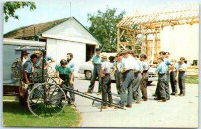 Postcard Time-Out from Barn-Raising by the Amish - Dutch Country - PA