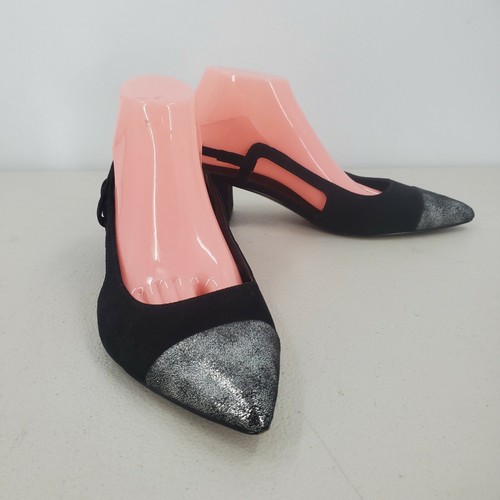 Black Metallic Cap Toe Sling Back 