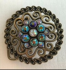 Round Bronze Tone And Rhinestone Medallion BELT BUCKLE ONLY