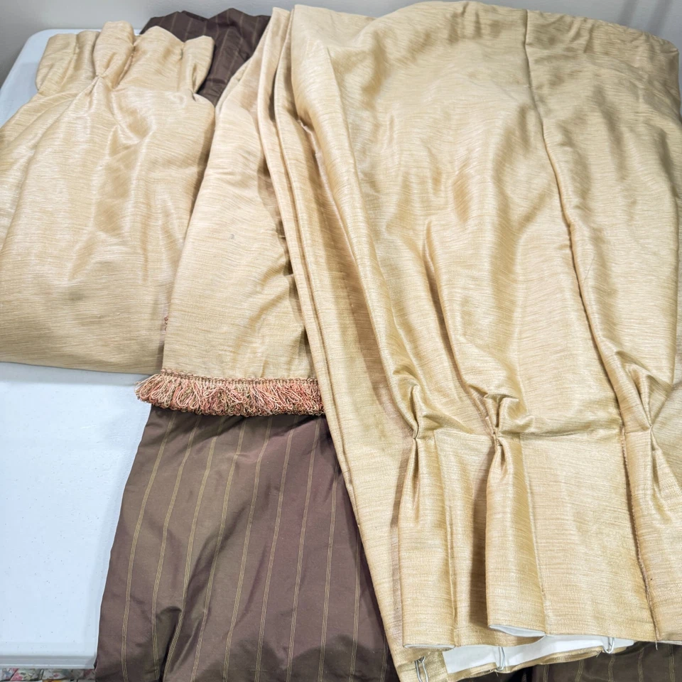 pinch pleat custom drapes curtain panel pair brown tan 102x33 traditional classi - Image 3 of 4