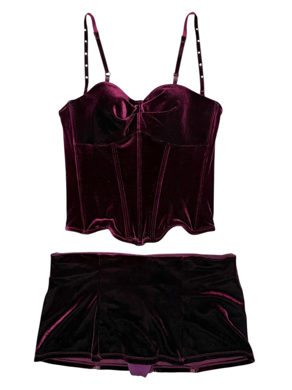 Shirley of Hollywood Women’s Lingerie Outfit Burgundy Velvet Bustier & Skirt NEW
