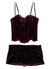 Shirley of Hollywood Women’s Lingerie Outfit Burgundy Velvet Bustier & Skirt NEW
