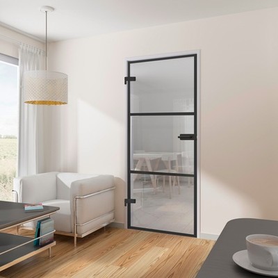 Glastür Loftstyle Loft 834x1972mm Drehtür ESG Zimmertür Innentür klar schwarz