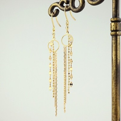K18 Gold Tassel Chain Hook Earrings (Pair)