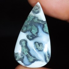 100% Natural Green Moss Agate Solar Cabochon Gemstone 20.15 Cts 17x32x4 mm YU359