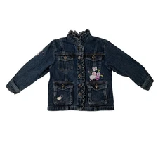 Arizona Jean Company Girls Denim Jacket Size 4T Ruffle Trim Flower Applique