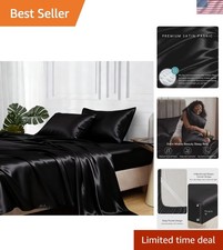 Satin Bed Sheets, Queen Size Sheets Set, 4 Pcs Silky Bedding Set with Elastic...