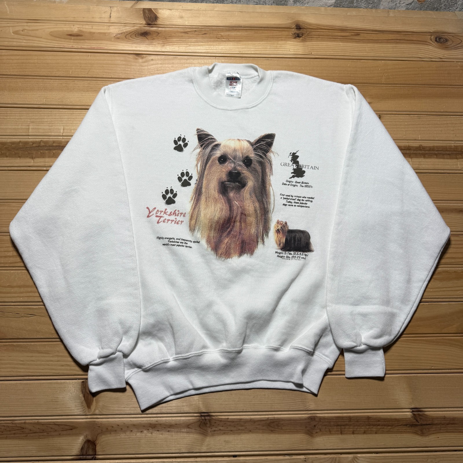 Vintage 90s Yorkshire Terrier Dog Breed Graphic Crewneck Sweatshirt Men's Small