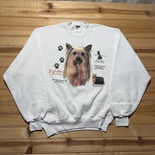 Vintage 90s Yorkshire Terrier Dog Breed Graphic Crewneck Sweatshirt Men's Small