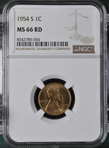 1954 S NGC MS 66 RD United States / American Lincoln Wheat Cent.