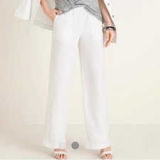 Chico's 0.5 White 100 Linen Drawstring Pockets Straight Wide Leg Pant Women's 6