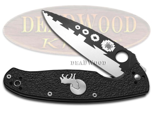 Cuchillo David Yellowhorse Spyderco Resilience Liner Lock Howling Wolf Negro G-10
