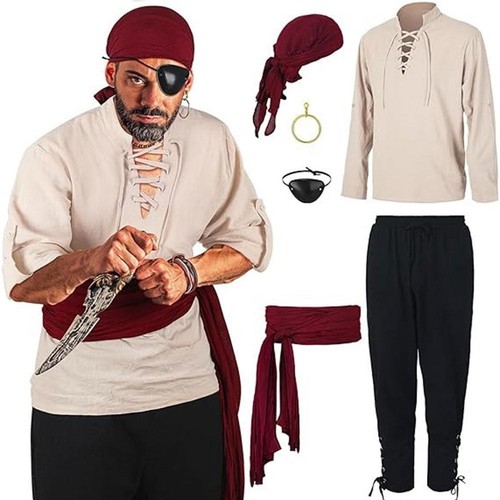 Renaissance Costume Halloween Fashion Casual Set Pirate Cosplay-Kit W8V2 - Picture 4 of 16