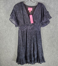 Lilly Pulitzer Sinclare Dress in Lowtide Navy Metallic Crinkle Size Small NEW