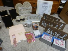 :) large lot of bridal wedding decor-easels-thank you's-plaques-mug-candles-MORE