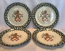 SET OF 4 TIENSHAN Folk Craft "Gingerbread" Christmas Salad Plates Lunch 7.25”
