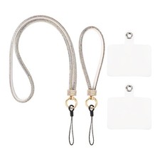 Phone Lanyard, Polyester Detachable Wrist Strap with Phone Patches, White