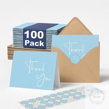 100 Pack Thank You Cards With Envelopes Bulk Set Stickers 4x6 inch Blank Thank
