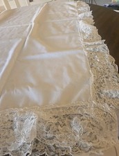 White cotton blend tablecloth with Floral wide lace edges