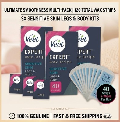 3x Veet Expert Wachsstreifen Beine Körper Empfindliche Haarentfernung 40er Pack
