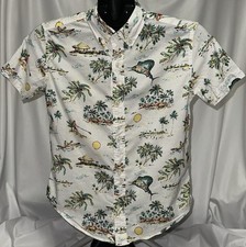 Crewcuts Shirt Boys Size 12 white Hawaiian fish palm tree Short Sleeve Button Up