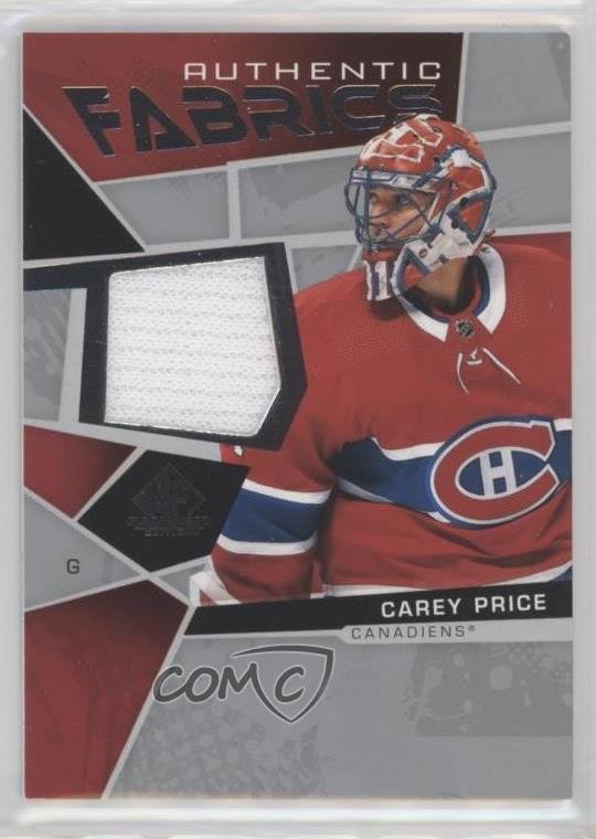 Carey Price #AF-CP Hockey Cards 2021 SP Game Used Authentic Fabrics trading card — raw and PSA graded price guide