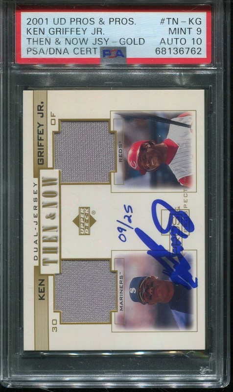 2001 Upper Deck Pros Ken Griffey Jr. Gold Dual Jersey Auto psa 9 Auto 10 /25