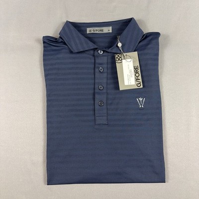 G/Fore G4 Golf Shirt Polo Chest Logo Striped Medium Twilight Blue NWT MSRP $120