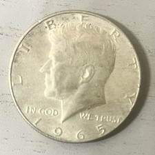 1965 US Half Dollar (John F Kennedy) 40% Silver Coin, Excellent condition 