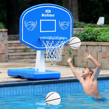 Large Pool Basketball Hoop Set Poolside w 2 Balls Pump Large Base Water Game