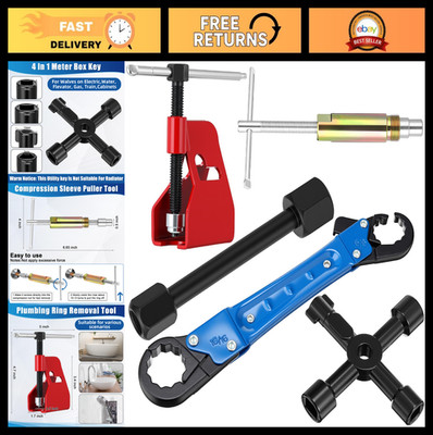 5 Pcs Angle Stop Wrench Kit - Plumbing Tool, 4-Way Utility Key & Sleeve Puller