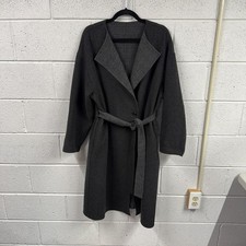 Uniqlo Womens L Double Faced Collarless Belted Long Overcoat Wool Minimalist
