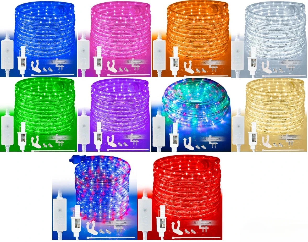 Clear Tube LED Rope Light 8 Mode Connectable Waterproof Ourdoor 10'-150'ft ETL