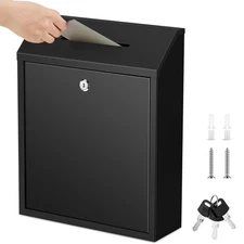 Metal Donation Cash Box Collection Safe Suggestion Box with Lock Wall Mounted...